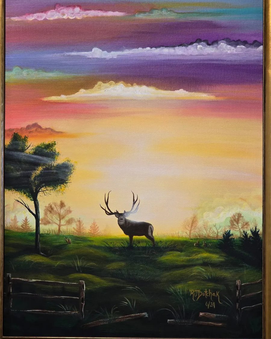 Golden hour Badlands landscape, an original acrylic painting by Rhoda J. Dutchak