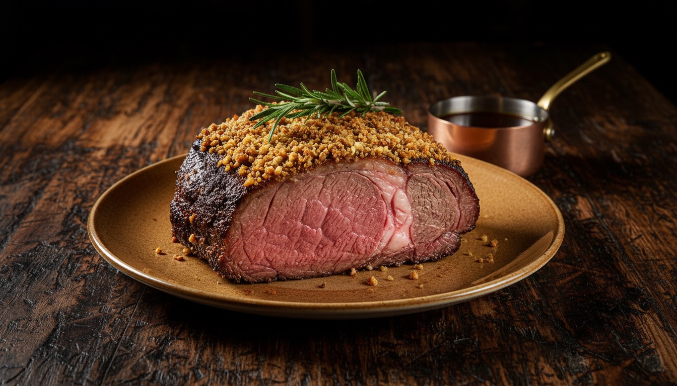 A Certified Angus ribeye on a warm plate