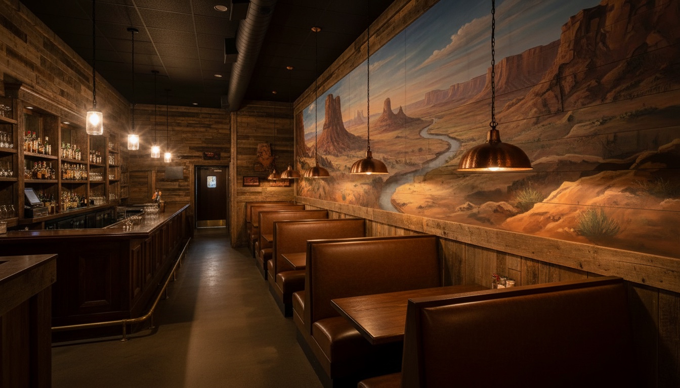 The hand-painted dining room at Burly's Roughrider, set for service